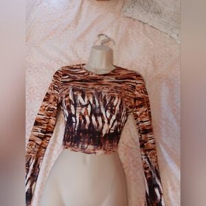 Stylish Brown Animal Print Long Sleeve Crop
